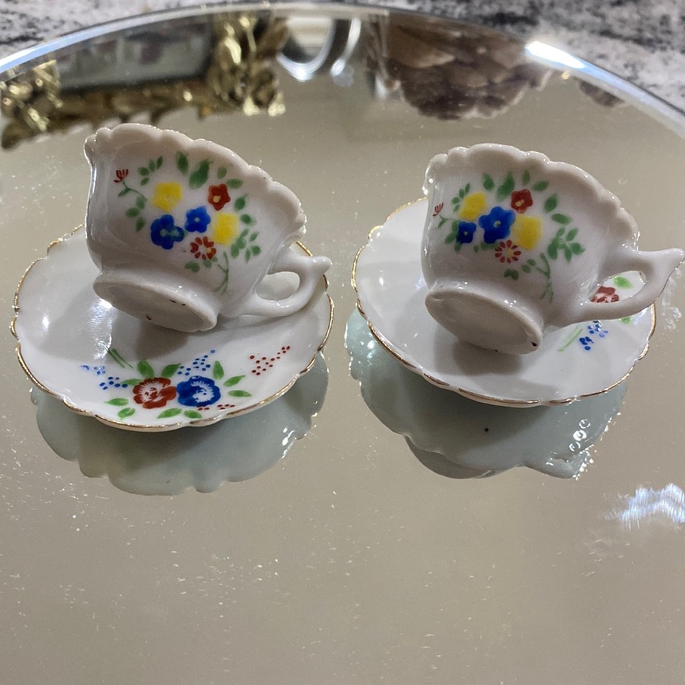 2 Sets Floral Vintage “Japan” Miniature Cups and Saucers!